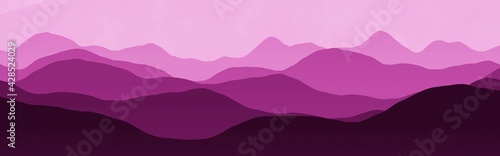 creative pink flat of mountains peaks in fog computer graphics background or texture illustration