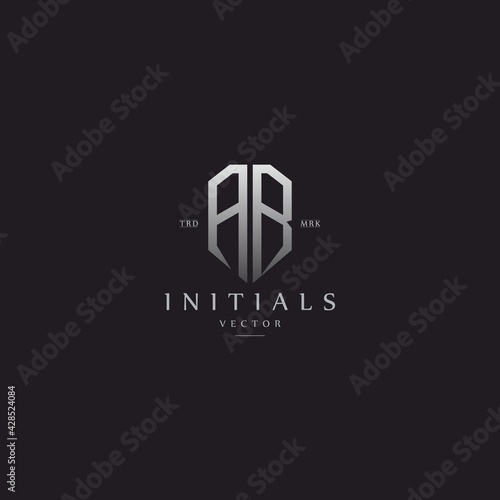 classy AB vintage monogram metal logo . Luxury elegant silver initial letters premium vector design template
