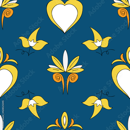 Vector dark blue background Brittany celtic, Breton trational folklore symbols seamless pattern. Seamless pattern background