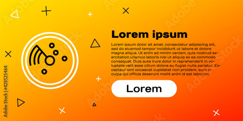 Line Radar with targets on monitor in searching icon isolated on yellow background. Search system. Navy sonar. Colorful outline concept. Vector Illustration