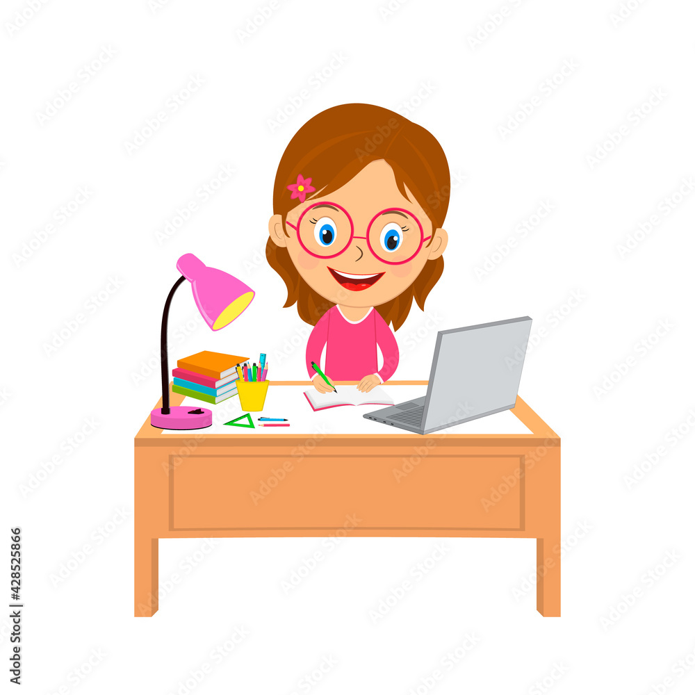 cute cartoon girl using computer cute cartoon girl using computer