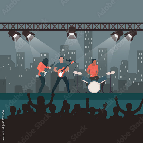 Rock concert festival, popular band on stage