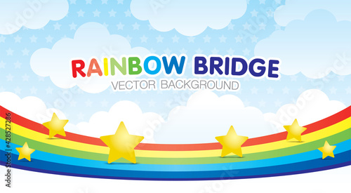 Tableau sur toile Blue cloudy sky and stars  background with colorful rainbow bridge that you can put your object on it