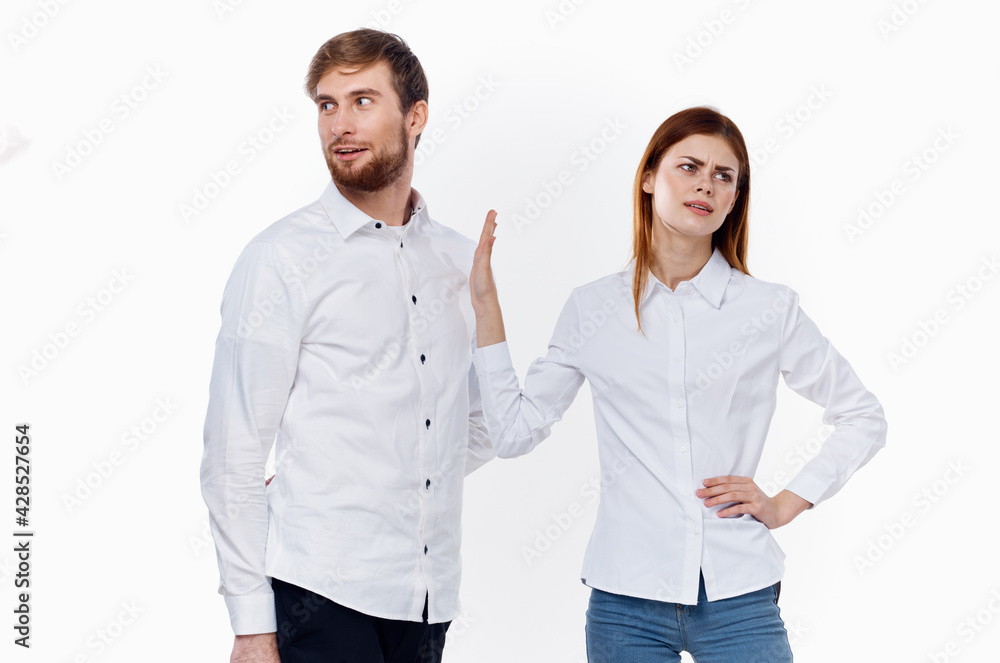 man in white shirt and beautiful woman communication friends family staff man in white shirt and beautiful woman communication friends family staff