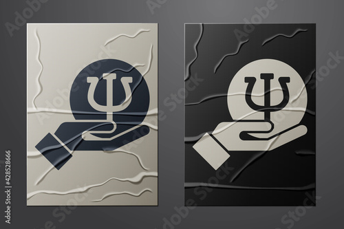 White Psychology icon isolated on crumpled paper background. Psi symbol. Mental health concept, psychoanalysis analysis and psychotherapy. Paper art style. Vector
