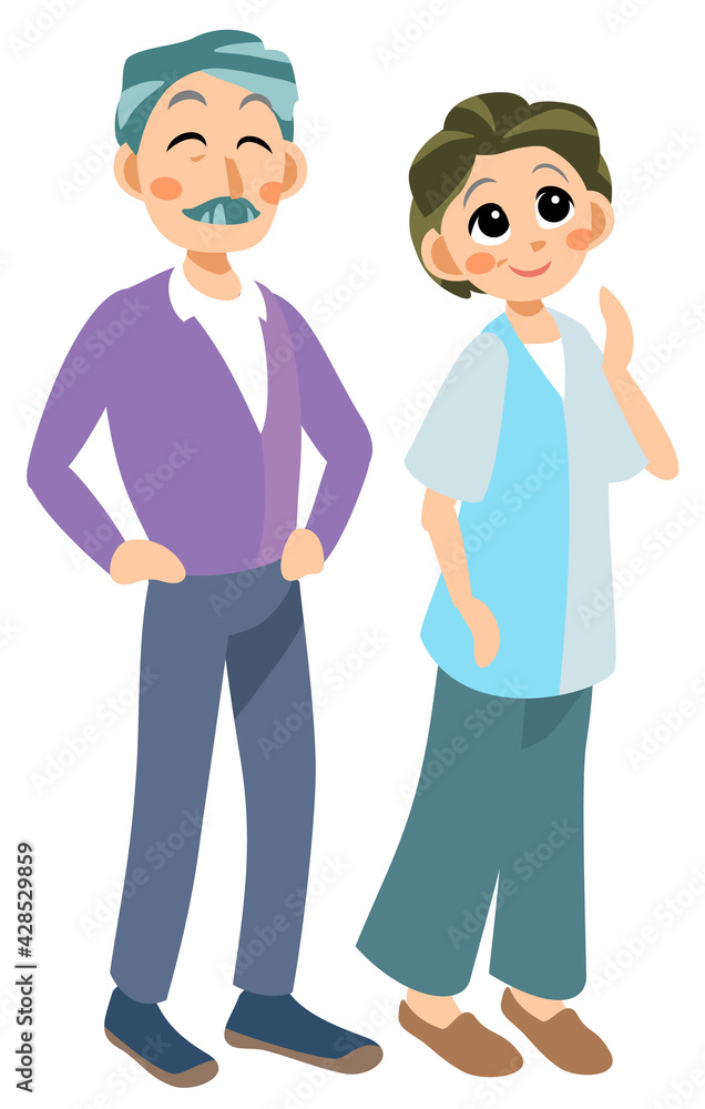 楽しそうな老夫婦のイラスト 楽しそうな老夫婦のイラスト