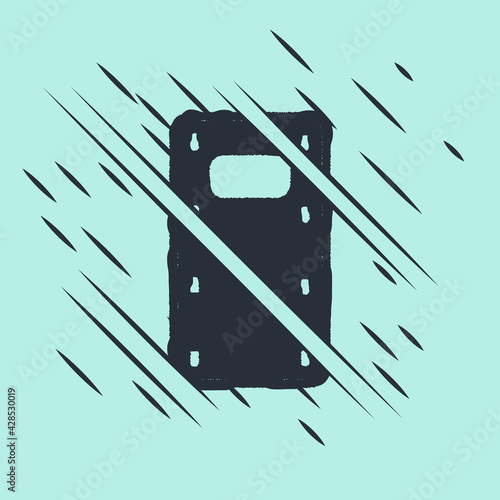 Black Military assault shield icon isolated on green background. Glitch style. Vector