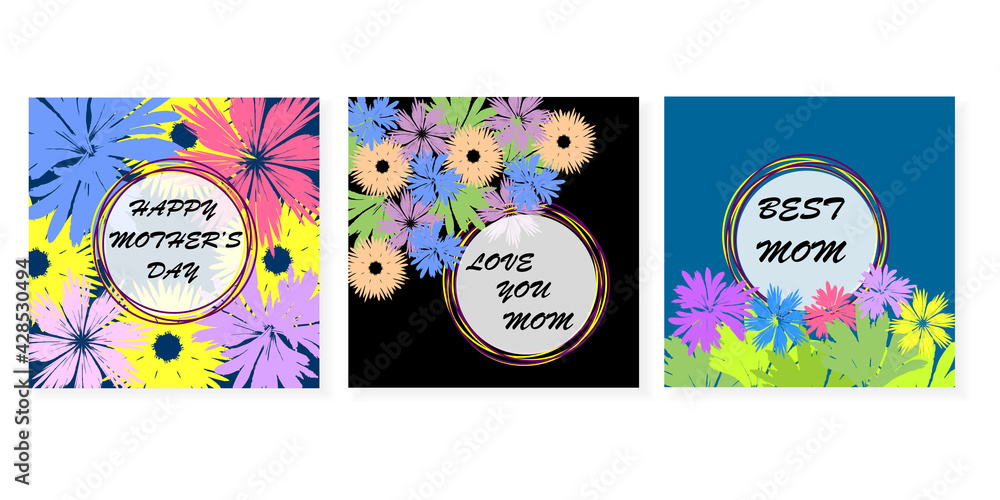 Happy mother's day. Layout design with best wishes for mom and floral decor. Minimalistic template for cards, flyers, congratulations.