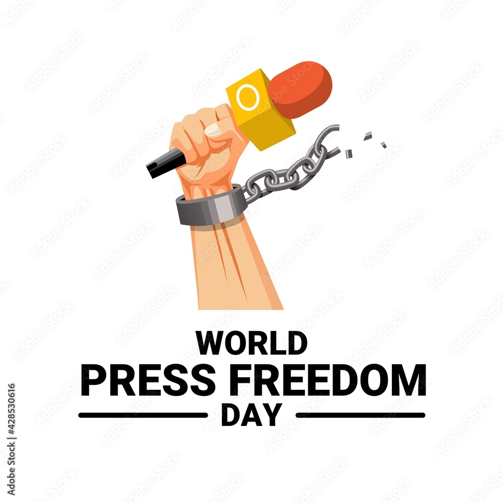 Vector illustration of a hand holding a microphone with broken chain, as a banner, poster or template for world press freedom day. Vector illustration of a hand holding a microphone with broken chain, as a banner, poster or template for world press freedom day.