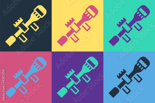 Pop art Sniper optical sight icon isolated on color background. Sniper scope crosshairs. Vector