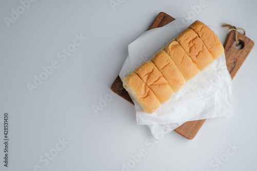 Torn bread filled with beef floss and mayonnaise photo