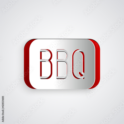 Paper cut Barbecue icon isolated on grey background. Heat symbol. BBQ grill party. Paper art style. Vector