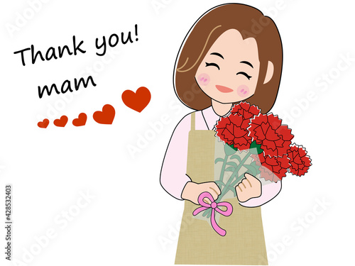 母の日　カーネーションを贈り感謝を伝えるイラスト