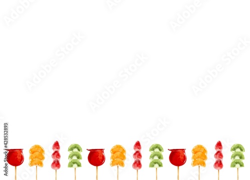 カラフルなフルーツ飴　コピースペース　水彩ベクターイラスト