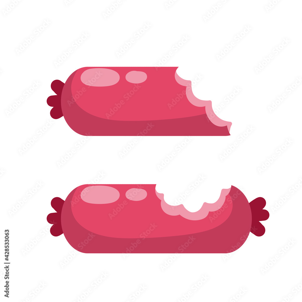 Bitten piece of sausage. Meat product. Food waste. Bitten piece of sausage. Meat product. Food waste.