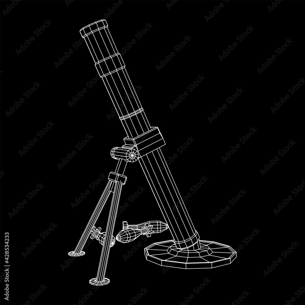 Firearm weapon army mortar and mine. Wireframe low poly mesh vector illustration Firearm weapon army mortar and mine. Wireframe low poly mesh vector illustration