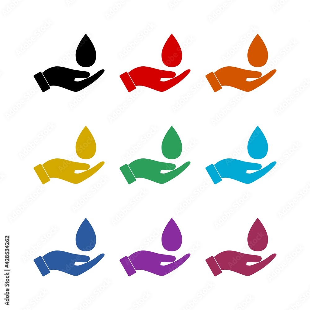 Water offer hand icon isolated on white background color set Water offer hand icon isolated on white background color set
