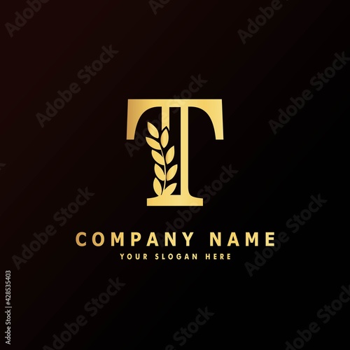 Alphabet capital logo creative design luxury concept with leaf ornament silhouette for
