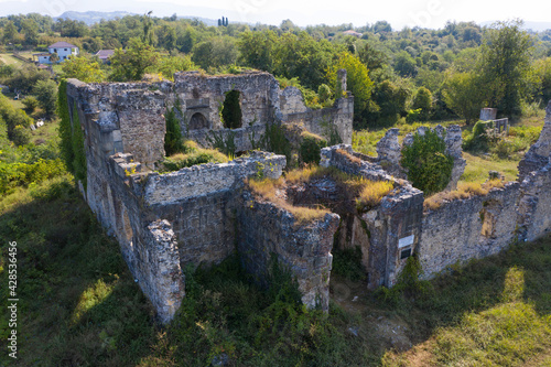 House of princes Shevornadze in the village of Lykhny, Gudauta region of Abkhazia. Georgia. Old castle ruins.