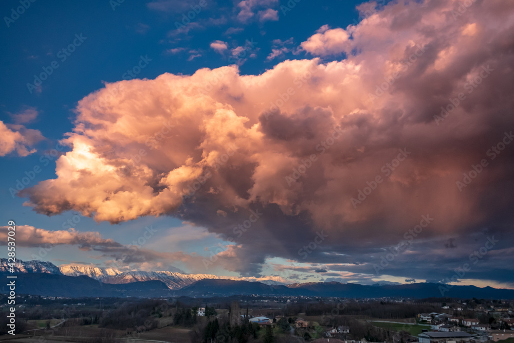 Winter colorful sunset in the countryside of Friuli-Venezia Giulia, Italy Winter colorful sunset in the countryside of Friuli-Venezia Giulia, Italy
