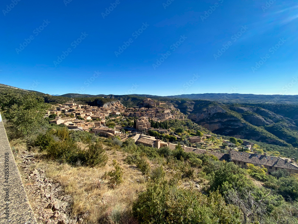 view of the town of Alquezar, located in the Aragonese Pyrenees. in the province of Huesca, Spain