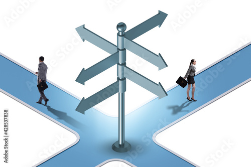 Business people at the crossroads choosing strategy