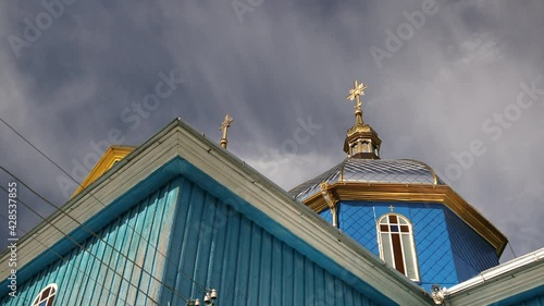 Ancient wooden orthodox church of Transfiguration in village Ukraine. Temple photo