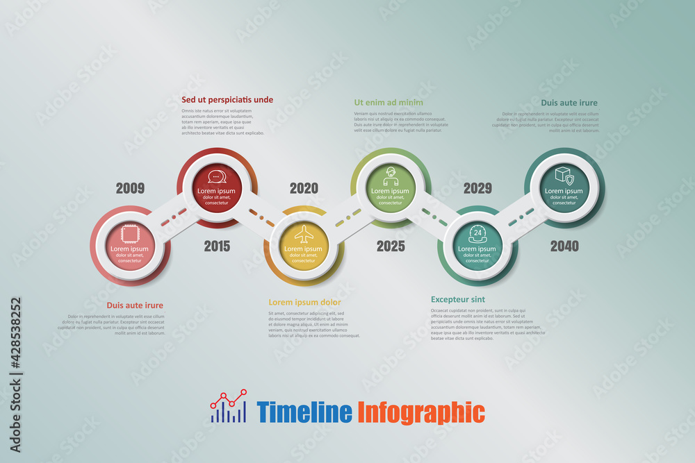 Modern business timeline infographic with 6 steps circle designed for background elements diagram planning process web pages workflow digital technology data presentation chart. Vector illustration Modern business timeline infographic with 6 steps circle designed for background elements diagram planning process web pages workflow digital technology data presentation chart. Vector illustration