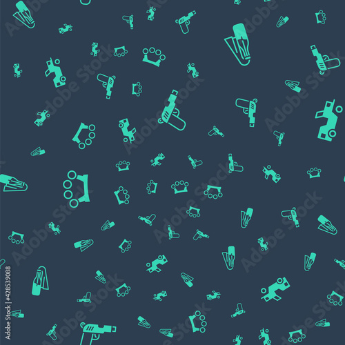 Set Pistol or gun, Cocktail molotov, Brass knuckles and Military jeep on seamless pattern. Vector