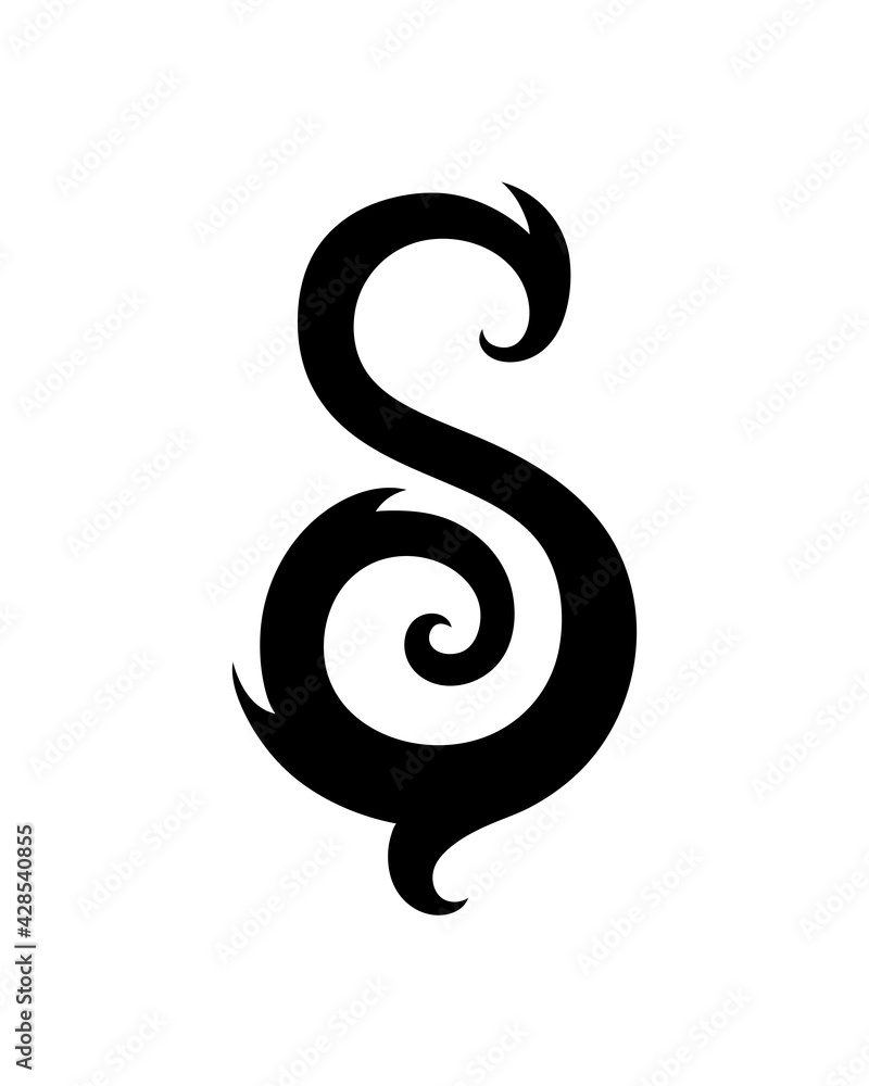 S letter symbol. For logo, tattoo, emblem, monogram, shield. Tribal maori style.
S letter symbol. For logo, tattoo, emblem, monogram, shield. Tribal maori style.