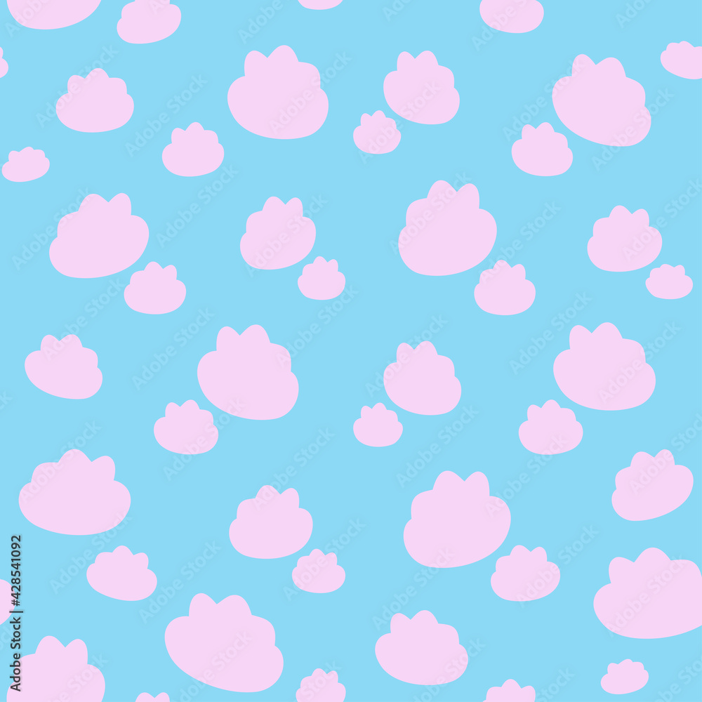 Seamless pattern blue sky with pink clouds. Vector  Illustration for children,  babies, kids. Great for gift wrapping, fabric, textile, print.