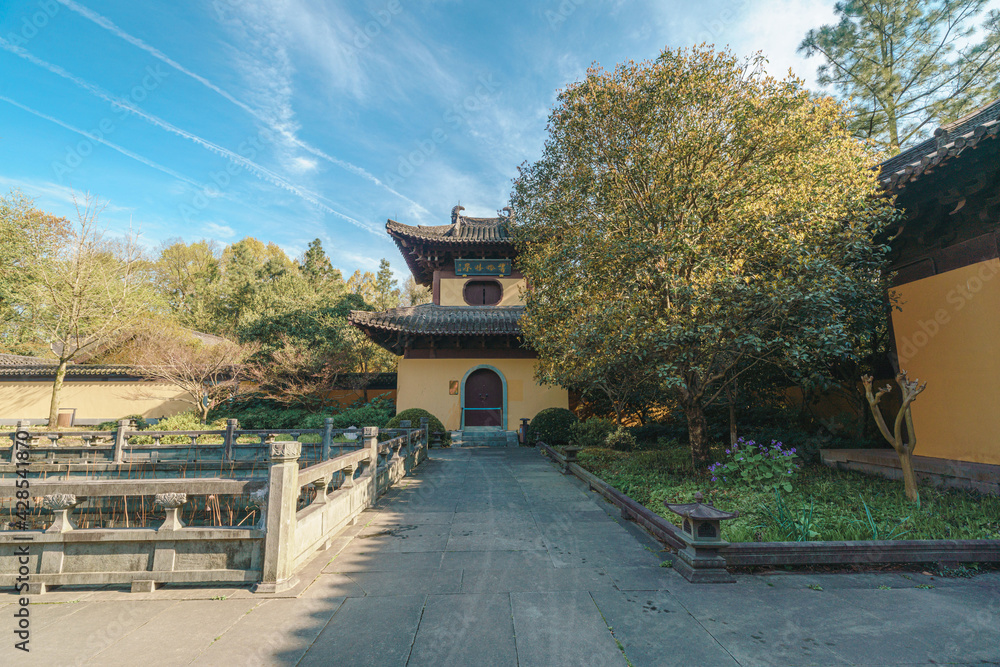Buildings and landscape in Huiyin Gaoli Temple, near the West Lake in Hangzhou, China Buildings and landscape in Huiyin Gaoli Temple, near the West Lake in Hangzhou, China