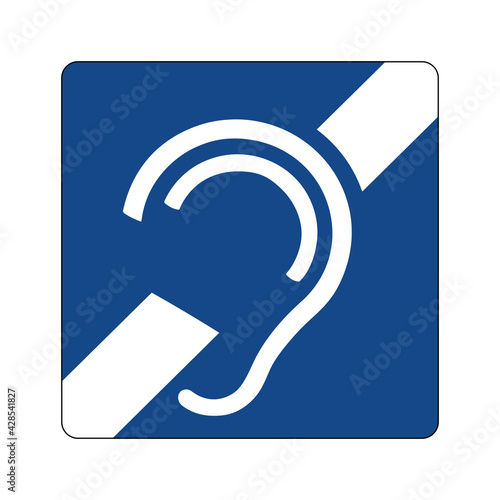Deaf symbol. Vector illustration of blue square traffic sign with deafness icon inside. Hearing loss or hard of hearing symbol. photo