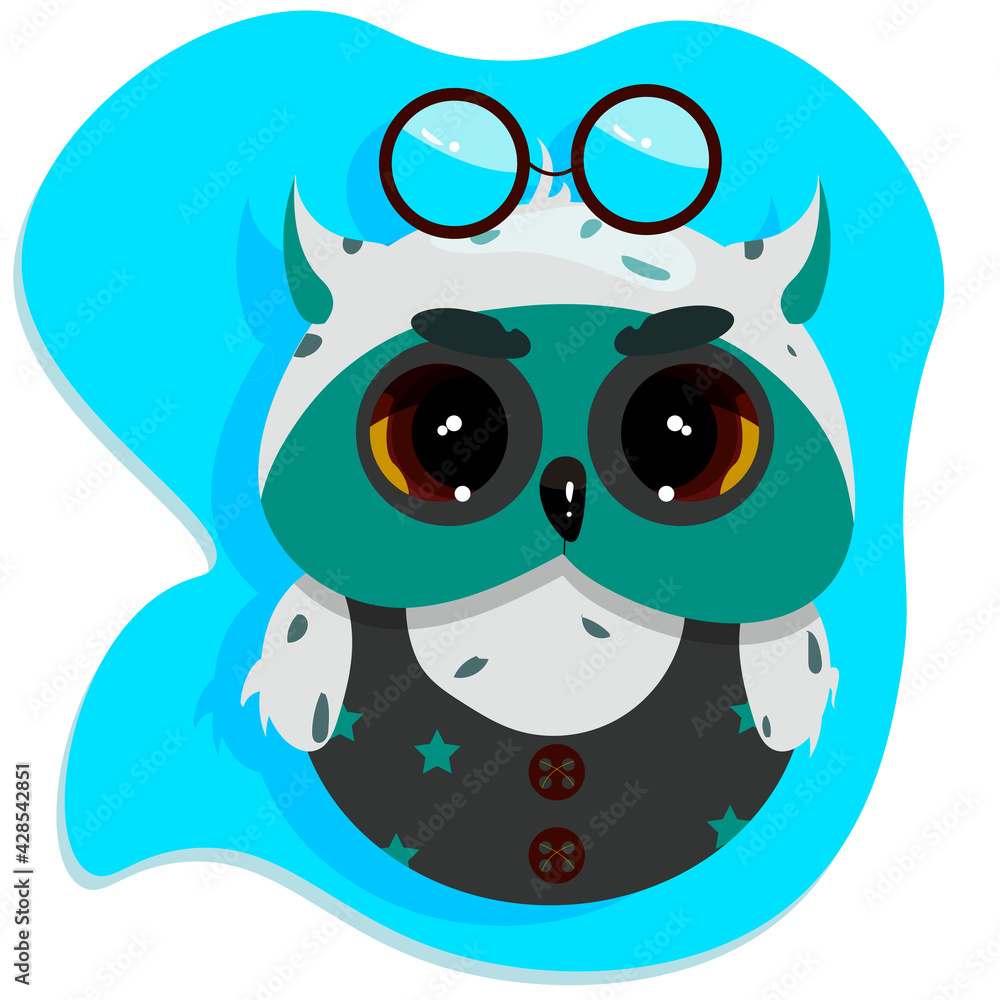 cute cartoon owl in suit in blue turquoise colors
