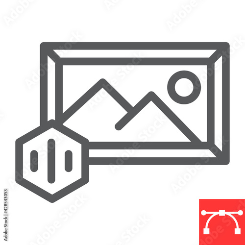 Art to NFT line icon, unique token and picture with nft, non fungible token vector icon, vector graphics, editable stroke outline sign, eps 10.