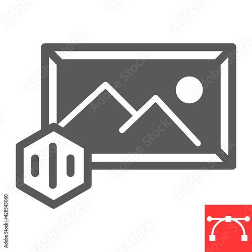 Art to NFT glyph icon, unique token and picture with nft, non fungible token vector icon, vector graphics, editable stroke solid sign, eps 10.