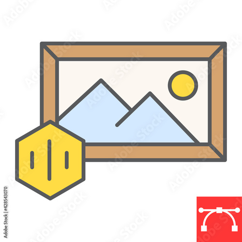 Art to NFT color line icon, unique token and picture with nft, non fungible token vector icon, vector graphics, editable stroke filled outline sign, eps 10.