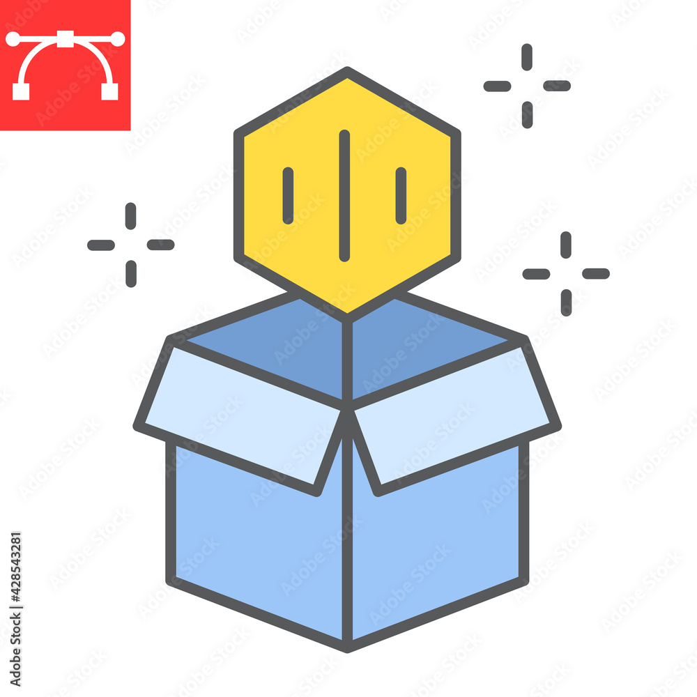Open cardboard box with NFT color line icon, unique token and blockchain, non fungible token vector icon, vector graphics, editable stroke filled outline sign, eps 10. Open cardboard box with NFT color line icon, unique token and blockchain, non fungible token vector icon, vector graphics, editable stroke filled outline sign, eps 10.