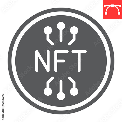 NFT coin glyph icon, unique token and blockchain, non fungible token vector icon, vector graphics, editable stroke outline sign, eps 10.