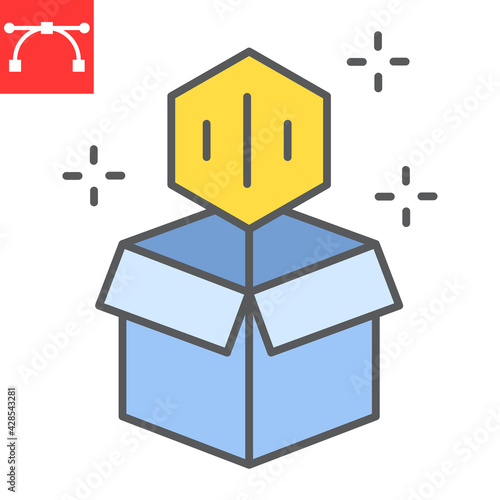 Open cardboard box with NFT color line icon, unique token and blockchain, non fungible token vector icon, vector graphics, editable stroke filled outline sign, eps 10.