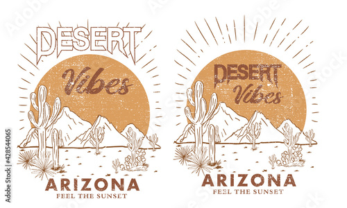 Sunrise desert vibes t-shirt design. vintage arizona vector artwork for apparel and others 