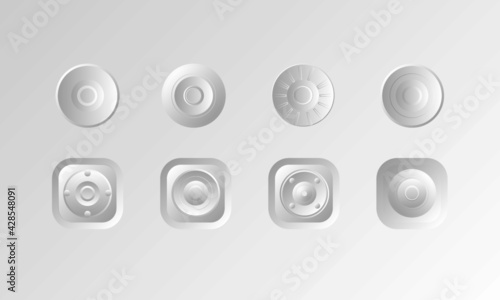 Wallpaper Mural Pure White Gradient Audio device Volume control buttons on panels Graphic Equilizer Element EQ with speaker symbols with White Ice Background. Torontodigital.ca