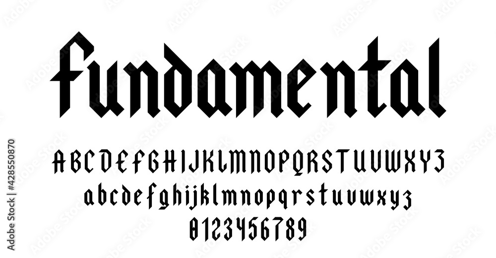 Set of alphabets font letters and numbers elegant antique vintage blackletter concept vector illustration