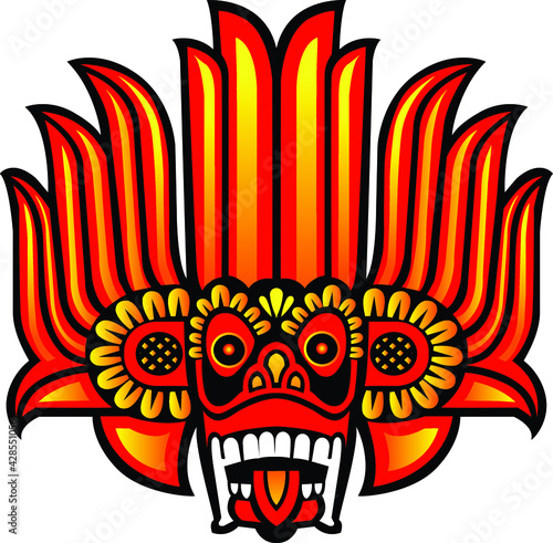 Traditional Sri lankan wood carving mask design gini Raksha yaka wes muna 