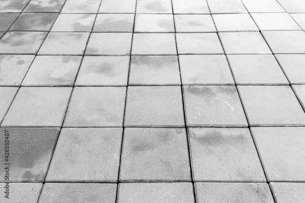 Perspective View Monotone Gray Brick Stone Pavement on The Ground for Street Road Perspective View Monotone Gray Brick Stone Pavement on The Ground for Street Road
