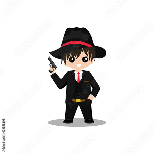 Cute Mafia cartoon character mascot vector design illustration