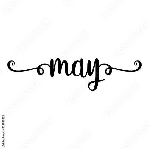 Banner con texto manuscrito may escrito a mano con florituras en color negro