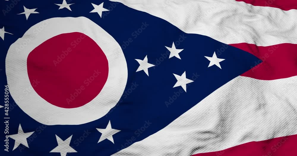 Full frame 3D animation of a flag of Ohio (USA) waving.