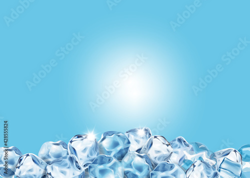 Abstract ice cubes on blue background. Frozen realisitc water cube shape, Vector