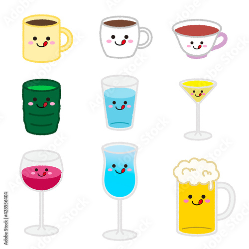 飲み物 グラス セット 舌を出す 手書き風